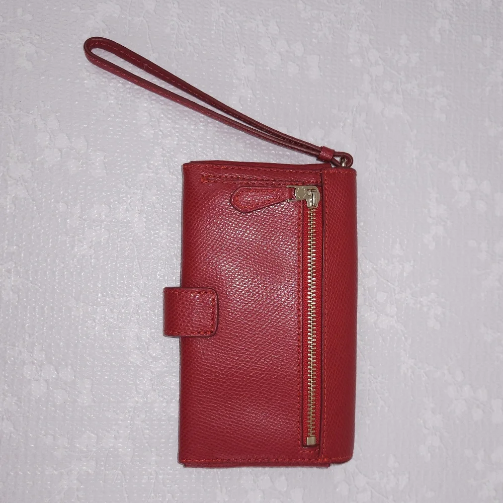 COACH Crossgrain Red Leather Phone Clutch Wristlet